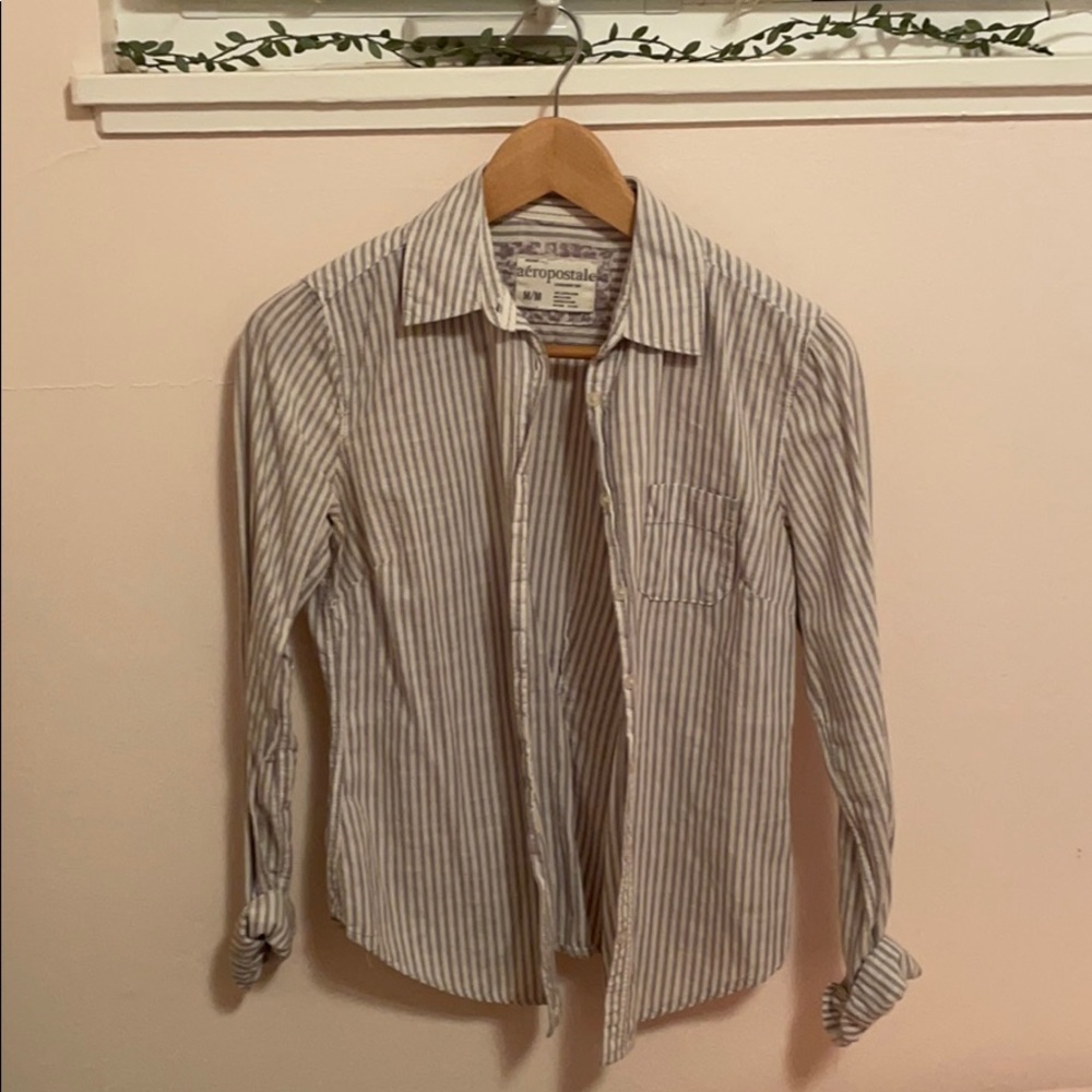 White and gray striped button down